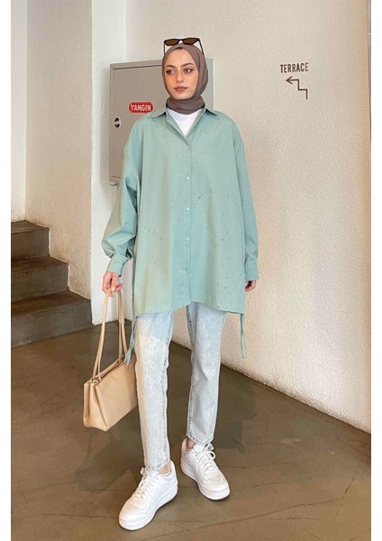 Oversize Gömlek Mint Yeşili