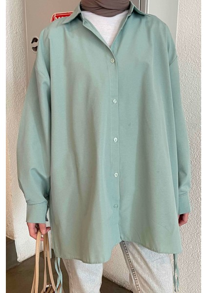 Oversize Gömlek Mint Yeşili modelleri