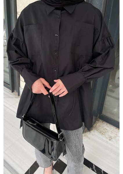 Kol Bağlama Detaylı Oversize Gömlek Siyah fiyatları