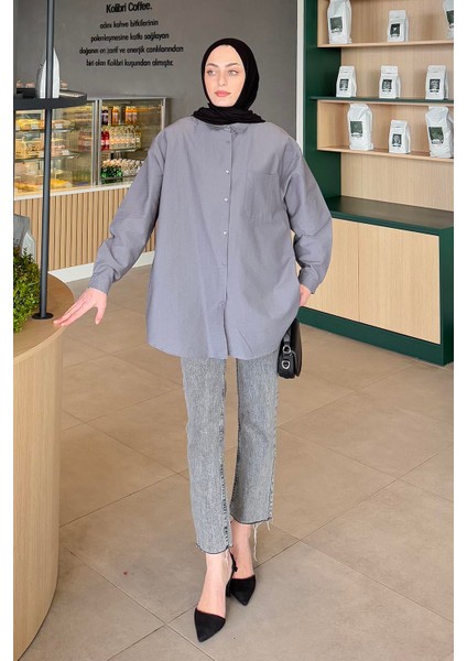 Lena Oversize Gömlek Füme