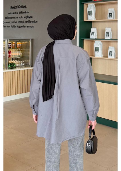 Lena Oversize Gömlek Füme fırsatları