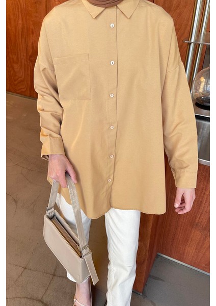 Tek Cep Detaylı Oversize Gömlek Sütlü Kahve fiyatları