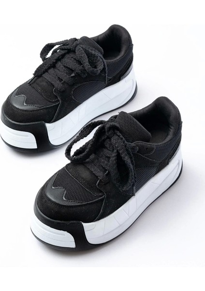 SP-190 Siyah Garni Bağcıklı Fileli Yüksek Taban Günlük Spor Ayakkabı modelleri