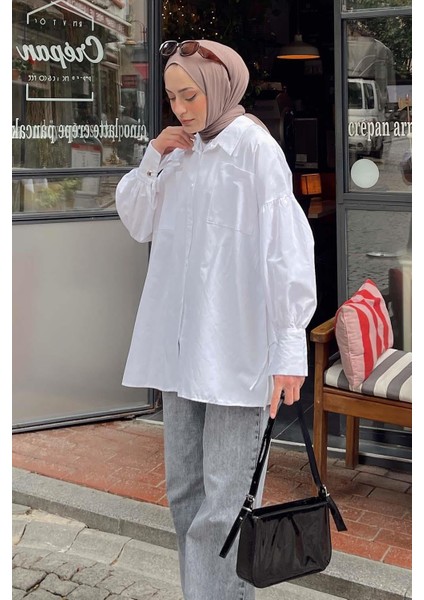 Kol Bağlama Detaylı Oversize Gömlek Beyaz fiyatları
