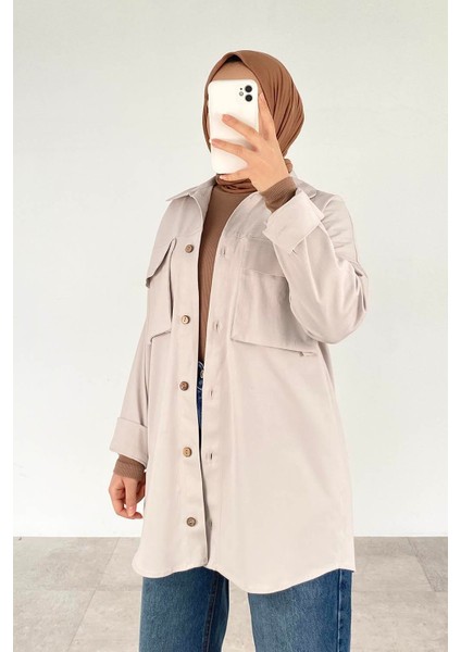 Kapaklı Iki Cepli Tahta Düğmeli Gömlek Gri fiyatları