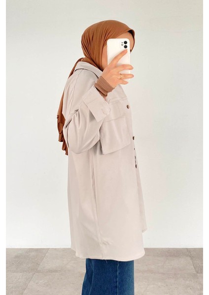 Kapaklı Iki Cepli Tahta Düğmeli Gömlek Gri modelleri