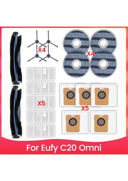 Eufy C20 Omni Robot Süpürge Ataşmanları Silindir Yan Fırçalar Hepa Filtreler Toz Torbaları Paspas Pedleri Için 20 Adet Yedek Parça (Yurt Dışından)