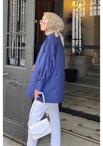 Kol Bağlama Detaylı Oversize Gömlek Lacivert fiyatları