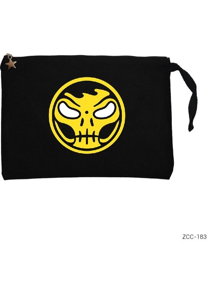 Skull Smile Siyah Clutch Astarlı Cüzdan / El Çantası