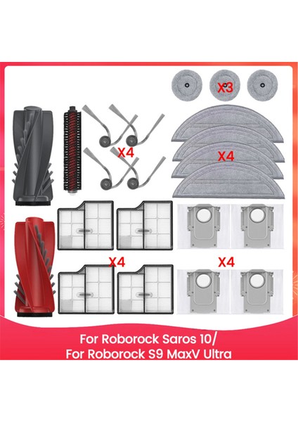 Roborock Saros 10/roborock S9 Maxv Ultra Robot Süpürge Parçaları Ana Yan Fırça Paspas Bezleri Hepa Filtreleri Toz Torbaları (Yurt Dışından)