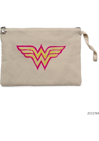 Wonder Woman Logo Krem Clutch Astarlı Cüzdan / El Çantası
