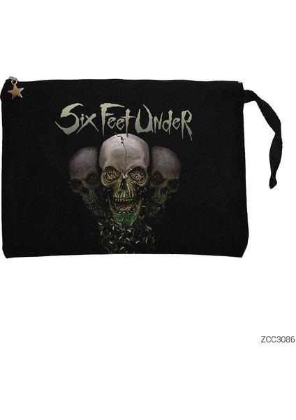 Six Feet Under Skulls Siyah Clutch Astarlı Cüzdan / El Çantası