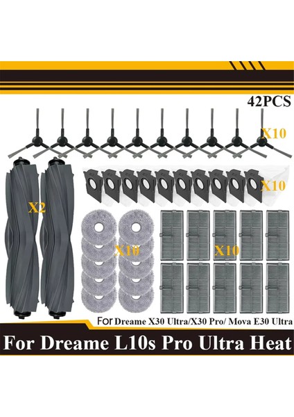 Dreame L10S Pro Ultra Heat RLL82CE/X30 Ultra/mova E30 Ultra Vakum Parçaları Için 42 Adet Aksesuar Seti Ana Yan Fırça (Yurt Dışından)