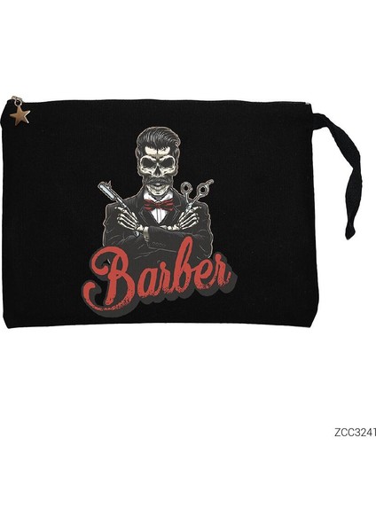Barber Skull Siyah Clutch Astarlı Cüzdan / El Çantası