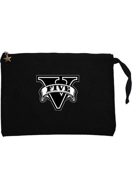 Gta Five Black Logo Krem Clutch Astarlı Cüzdan / El Çantası