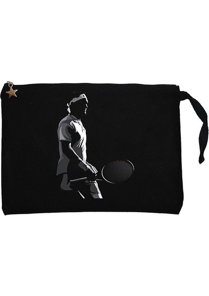 Roger Federer Siluet Siyah Clutch Astarlı Cüzdan / El Çantası