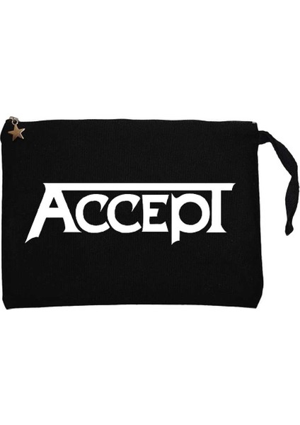 Accept Classic Logo Siyah Clutch Astarlı Cüzdan / El Çantası