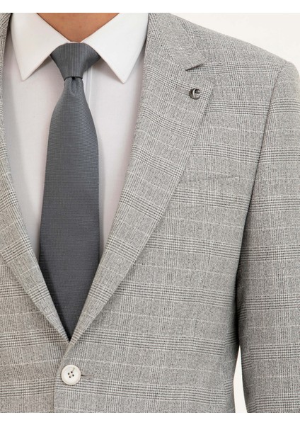 Erkek Açık Gri Slim Fit Kareli Takım Elbise 50287888-VR001