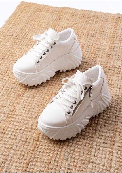 SP-156 Beyaz Bağcıklı Fermuarlı Yüksek Taban Günlük Spor Ayakkabı modelleri