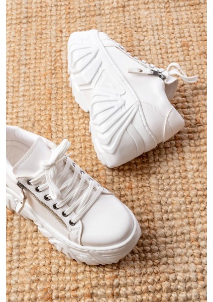 SP-156 Beyaz Bağcıklı Fermuarlı Yüksek Taban Günlük Spor Ayakkabı fırsatları