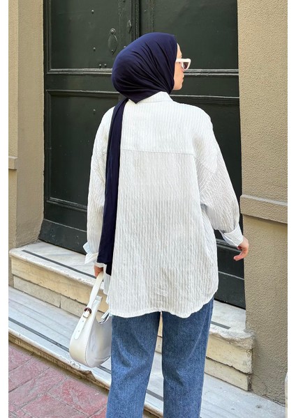 Düğme Detaylı Çizgili Gömlek Bebe Mavisi fırsatları