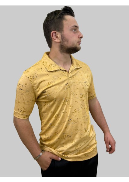 Erkek Gnsn Desenli Oxfort Polo Yaka Hardal Tişört modelleri