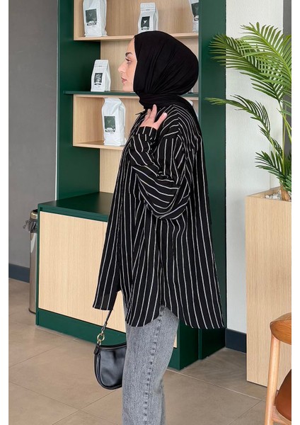 Lamis Tek Cepli Çizgili Gömlek Siyah