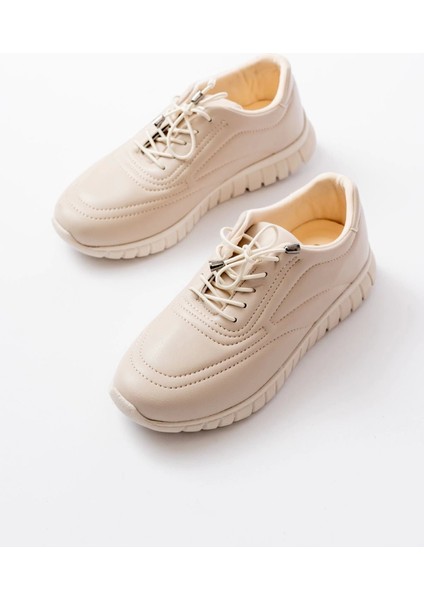 K-504 Bej Bağcıklı Desenli Günlük Spor Ayakkabı modelleri