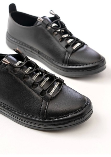 MK-9026 Siyah Bağcıklı Taş Aksesuarlı Günlük Spor Ayakkabı indirimleri