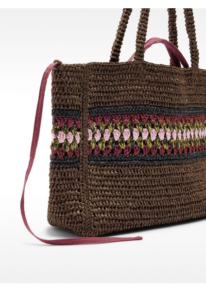 Hasır Görünümlü Örgü Detaylı Shopper Çanta. modelleri