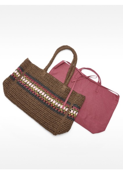 Hasır Görünümlü Örgü Detaylı Shopper Çanta. indirimleri
