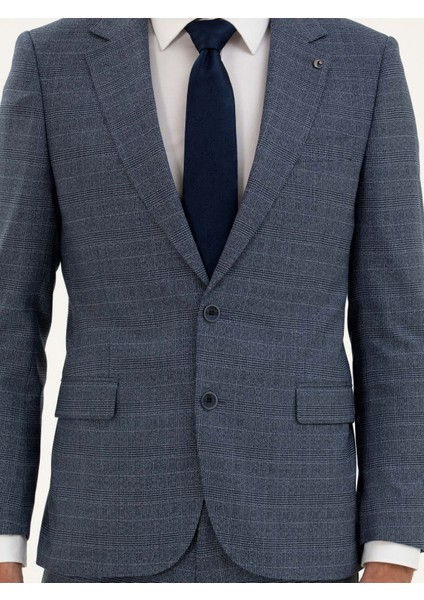 Erkek Mavi Slim Fit Kareli Takım Elbise 50287888-VR036
