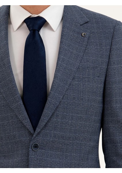 Erkek Mavi Slim Fit Kareli Takım Elbise 50287888-VR036