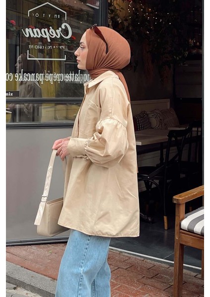 Kol Bağlama Detaylı Oversize Gömlek Bej fiyatları