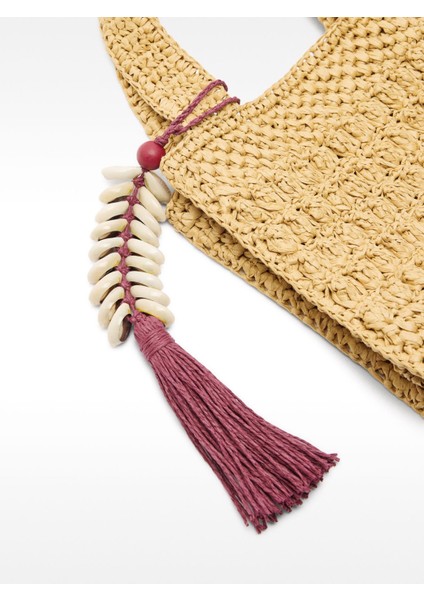 Hasır Efektli Charm'lı Tote Çanta S fiyatları