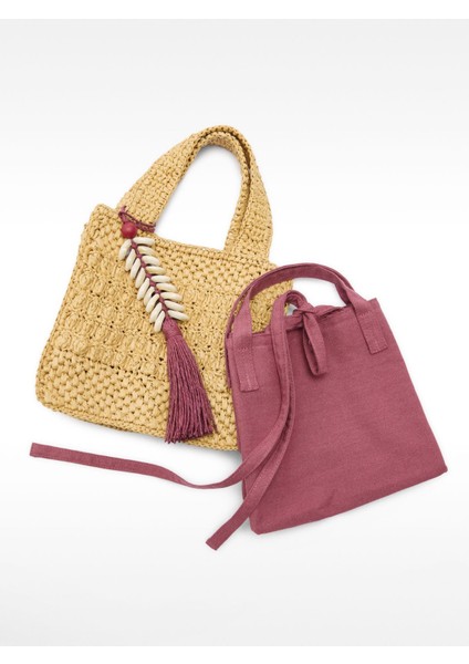 Hasır Efektli Charm'lı Tote Çanta S fırsatları