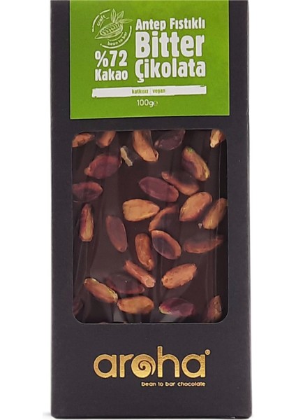 %72 Kakao Antep Fıstıklı Bitter Çikolata 100 gr