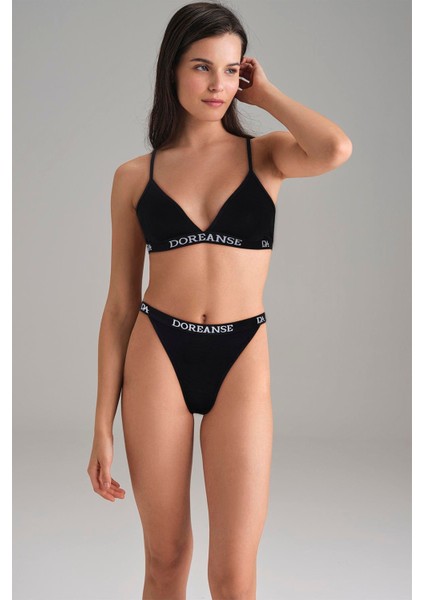 Kadın Siyah V Kesim Yüksek Bel Slip 7154