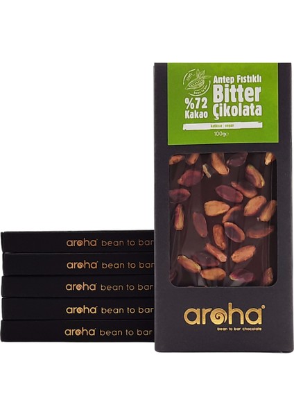 Altılı Avantaj Paket. %72 Kakao Antep Fıstıklı Bitter Çikolata 100 g x 6 Adet