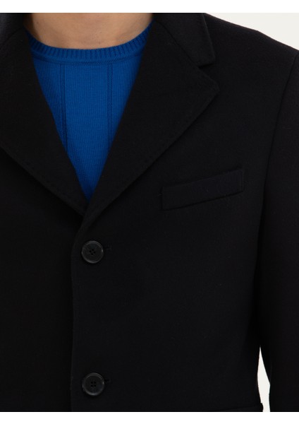 Erkek Lacivert Slim Fit Yün Karışımlı Palto 50279577-VR033