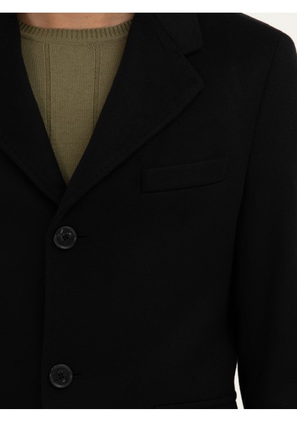 Erkek Siyah Slim Fit Kaşmir Karışımlı Palto 50279577-VR046