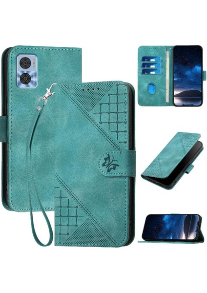 Motorola Moto E22 Kabartmalı Kelebek Ayrılabilir El ile Flip Case (Yurt Dışından)