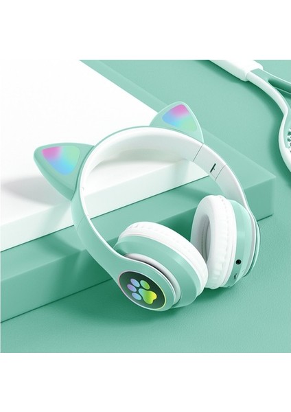 LED Işıklı Kedi Kulak Bluetooth Wireless Kulaklı 5.0 LED Işıklı Kedili Şık Kulaküstü Kulaklık Kız Çocuk Raydolu Fm (Yurt Dışından)