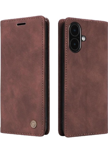IPhone 16 Için Flip Case Artı Cüzdan Darbeye Basit Iş Deri (Yurt Dışından)