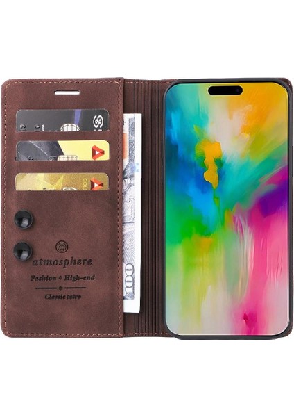 IPhone 16 Için Flip Case Artı Cüzdan Darbeye Basit Iş Deri (Yurt Dışından)