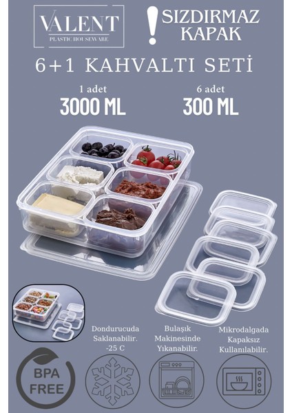 Şeffaf 7 Parça Saklama Kabı Seti, 3000ml ve 300ml, sızdırmaz, buz dolabı düzenleyici