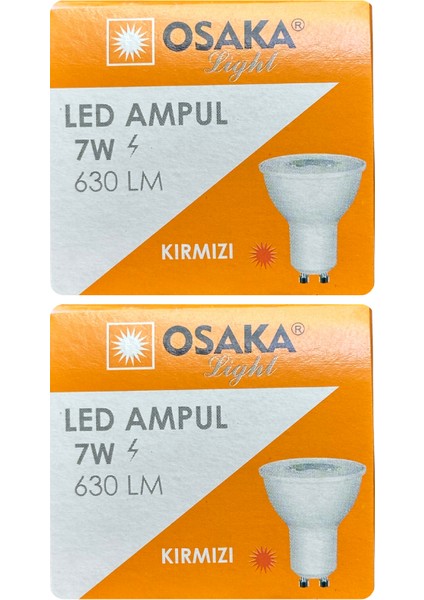 (2 Adet) Osaka 7W Kırmızı Işık GU10 Duylu Led Çanak Ampul