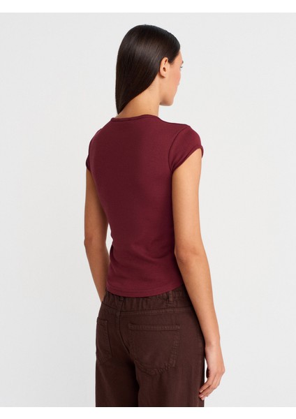 31779 Bisiklet Yaka Basic T-Shirt-Açık Bordo fiyatları