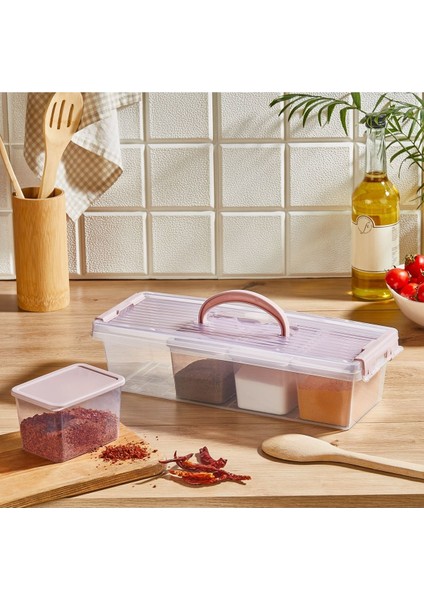 Pembe 4'lü Kahvaltılık ve Baharatlık Organizeri, 1 Dış Kutuyla, 4 İç Kutu, 3,5 Lt + 4x500 ml modelleri