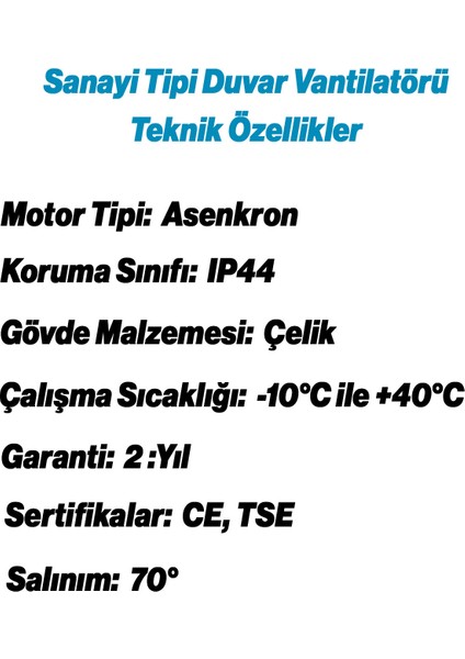 Sanayi Tipi Duvar Vantilatörü 65 cm 190 W Endüstriyel Geniş Sessiz Duvara Monte Fan modelleri